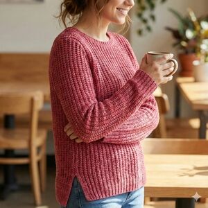 Lauren Jeans Co. Ralph Lauren XL Pink Chunky Knit Sweater 100% Cotton Y2K Crew